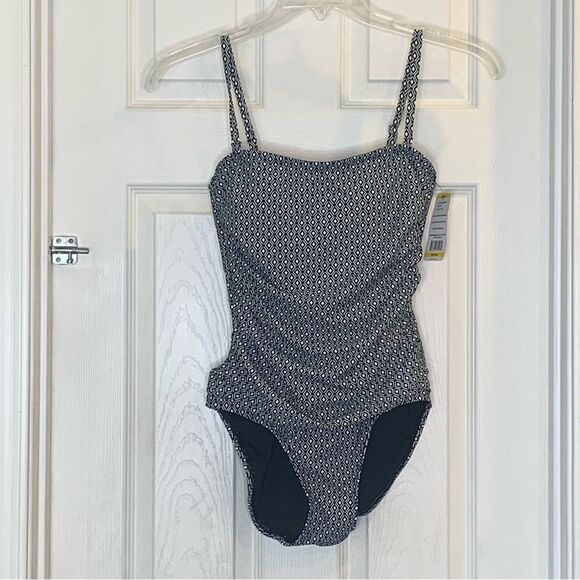 Womens DKNY One Piece Swimsuit Black/White Print Size Medium UPF Protect - Picture 1 of 11